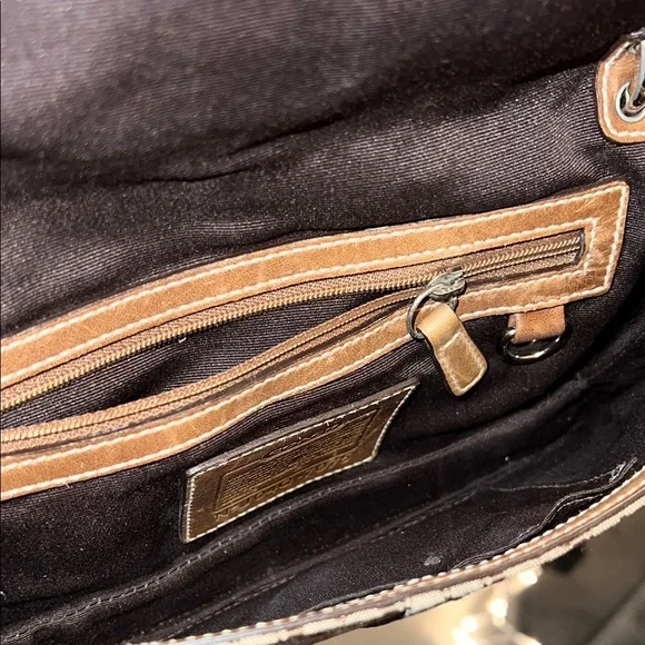 Coach Brown Leather Trim Shoulder Bag with Signature Monogram Soho Flap - Picture 6 of 8